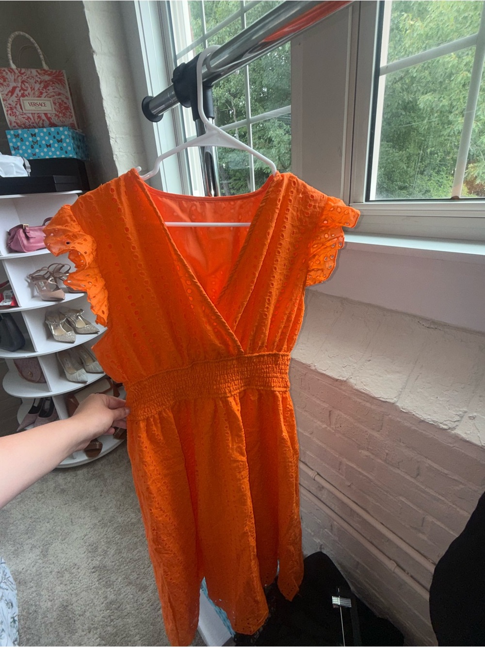 Bright Orange Eyelet V-Neck Sundress